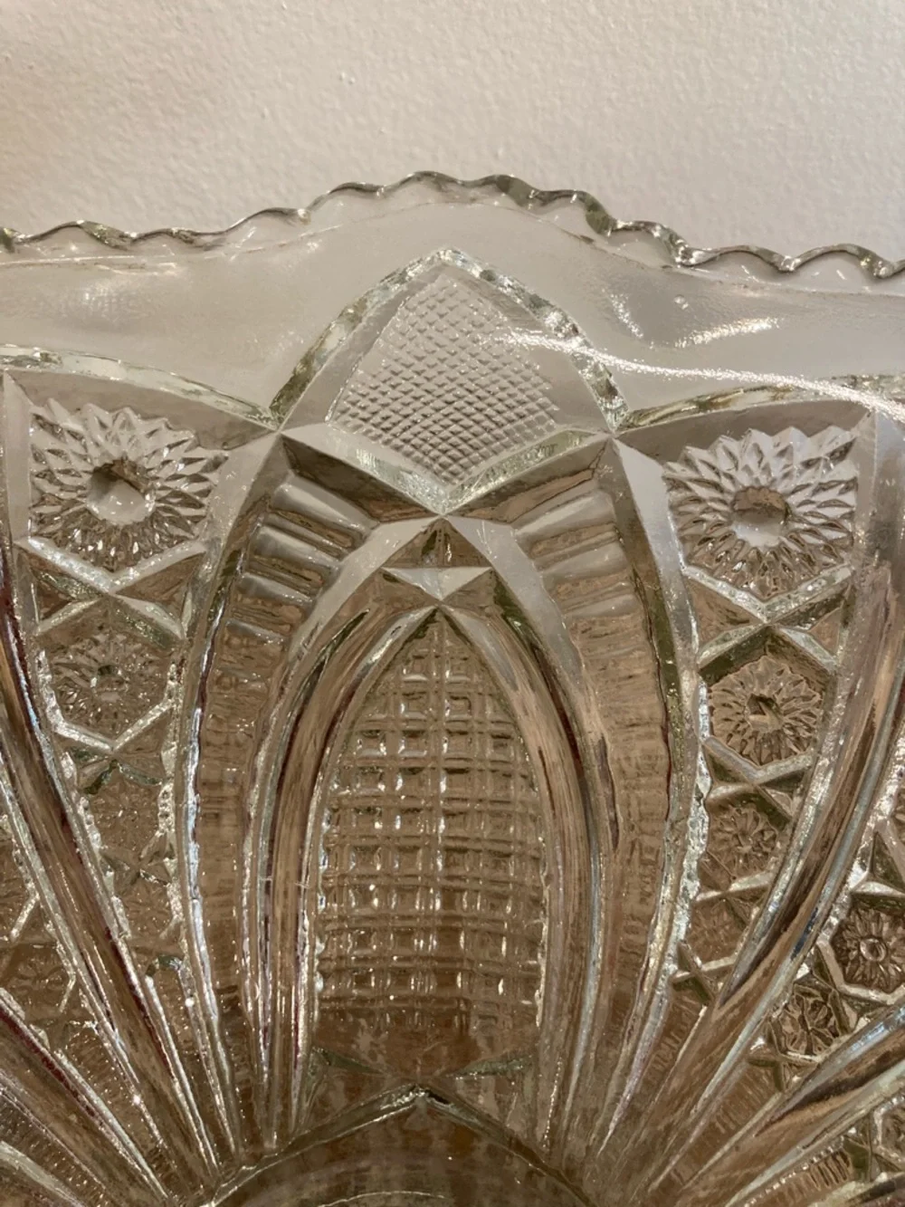 Mismatched Glass Punch Bowl and Base Flowers Pattern